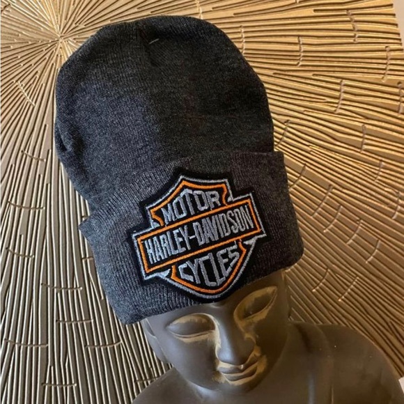 Harley Grey Knit Adult Beanie W/HD Embroidered Logo Patch - Picture 3 of 7